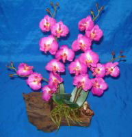orchidée artificielle composee sur souche bois