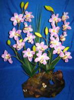 orchidees artificielles composees magorchid_0027 orchidée artificielle composee sur souche bois